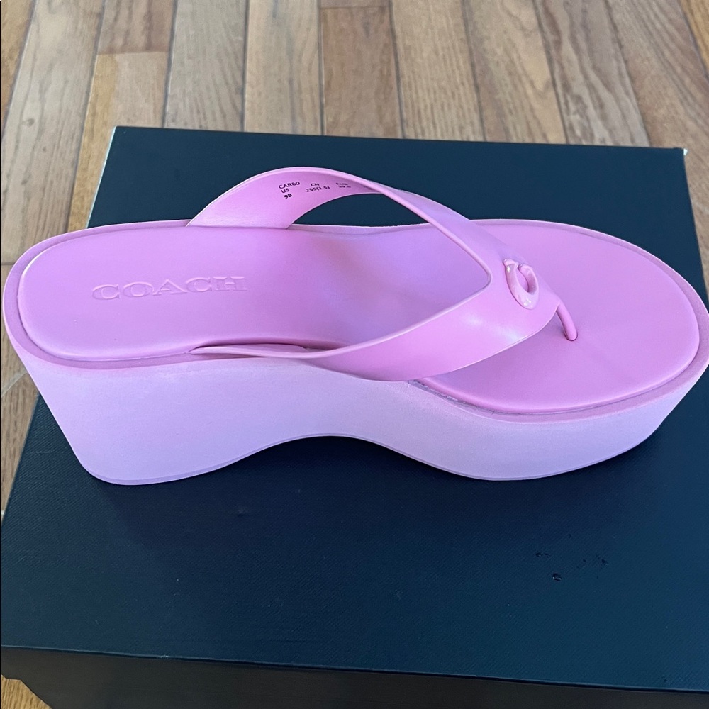 COACH Women's Sculpted Platform "C" Logo Leather Flip Flop - Picture 4 of 16